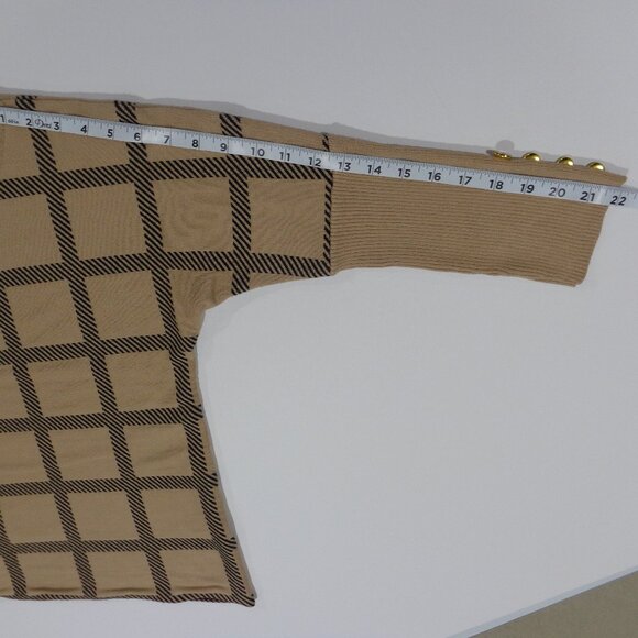 Cable & Gauge Women's Plaid Sweater Tan Black Button Cuffs 3/4 Long Sleeves Sz M - Picture 5 of 7